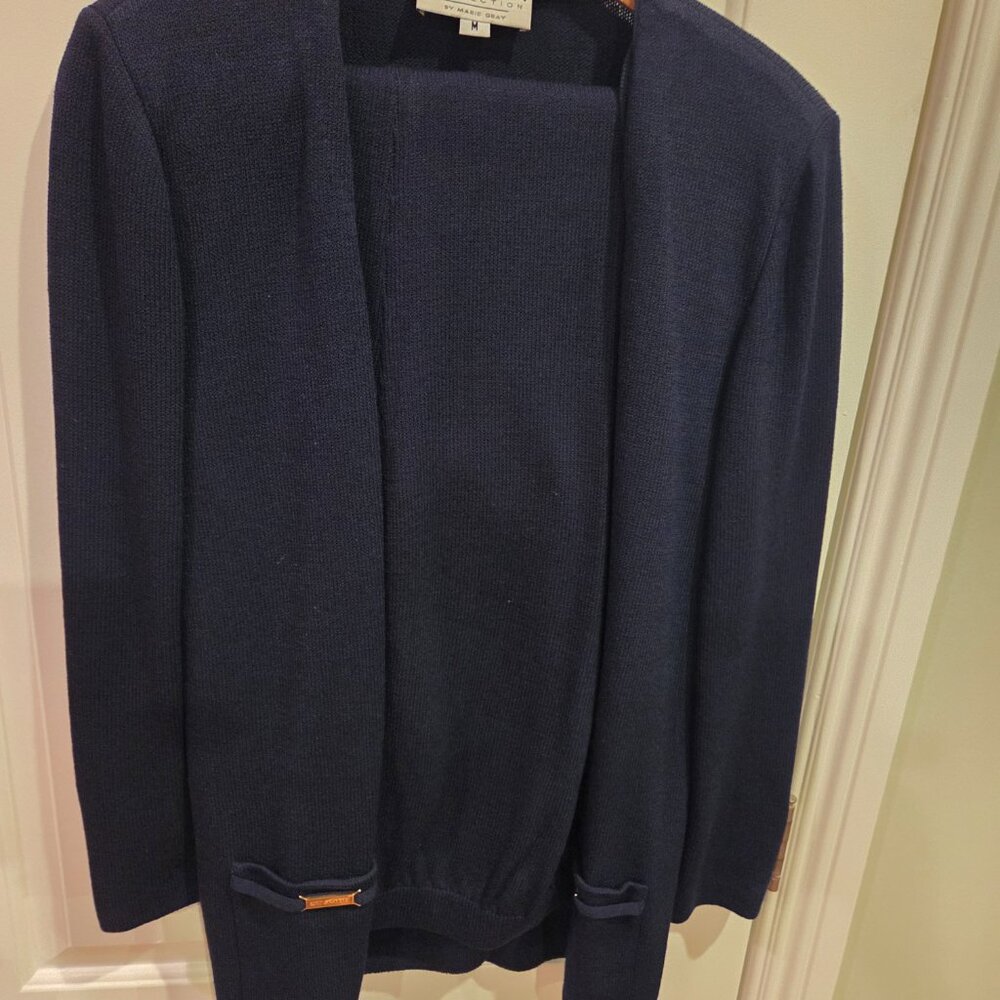 St. John Knit Set, Cardigan and Pants in Navy, Size 10